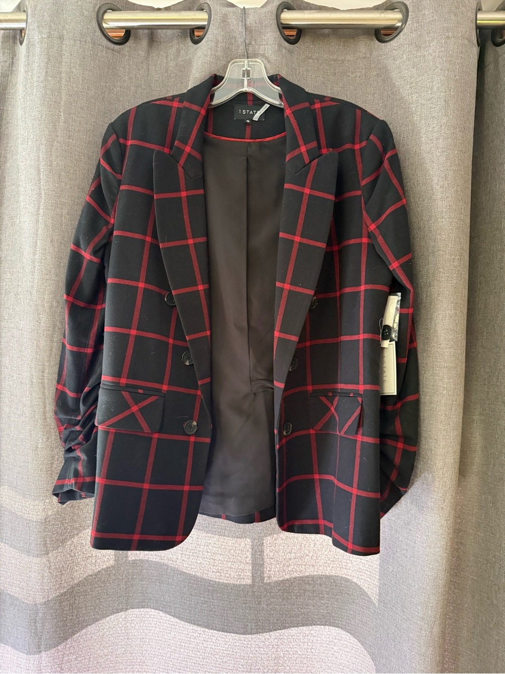 1.STATE Black Blazer with Red Windowpane Check